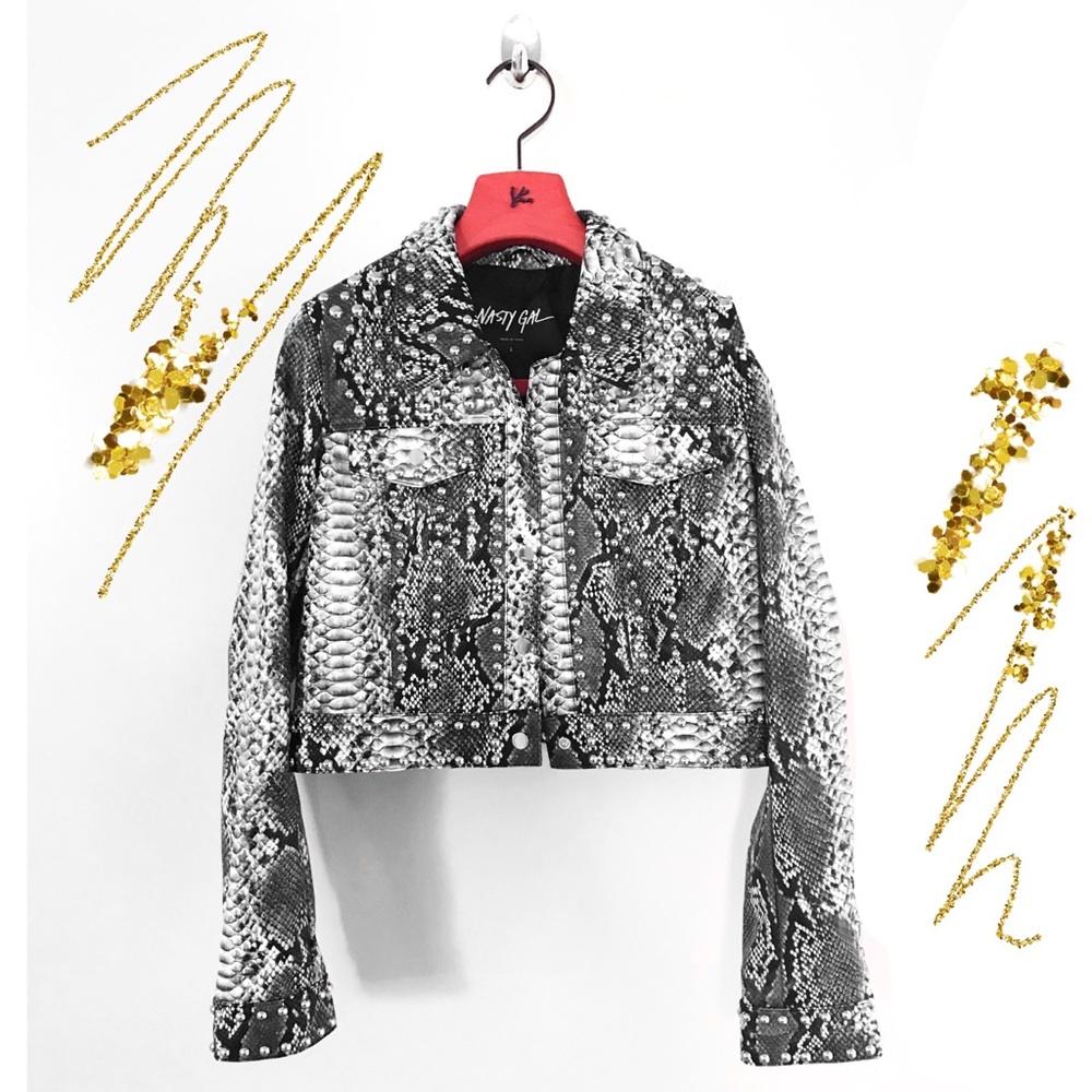 Nasty Gal Faux Snake Leather Stud Jacket L